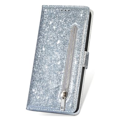 Samsung Galaxy S25 UltraTaittuva Glitter-Suojakotelo Vetoketjutaskulla – Hopea