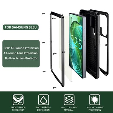 Samsung Galaxy S25 Ultra Heavy Duty silikoni + metallikuori + karkaistu lasi