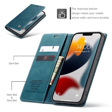 CASEME Retro lompakkokotelo iPhone 13 Prolle - Sininen