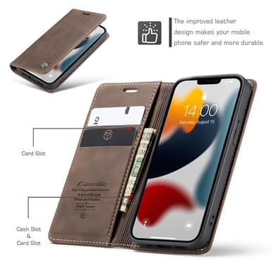 CASEME Retro lompakkokotelo iPhone 13: lle - Kahvi