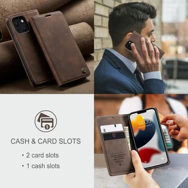 CASEME Retro lompakkokotelo iPhone 13: lle - Kahvi