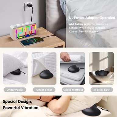 7 tuuman värinäherätyskello Bed Shaker -yövalolla raskaalle nukkujalle