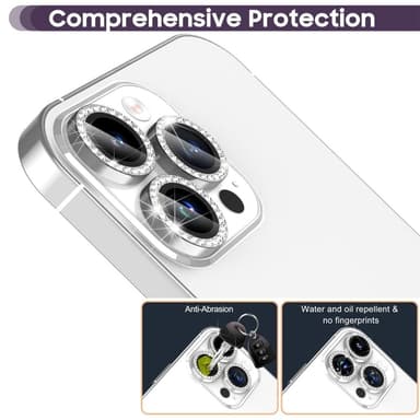 iPhone 16 Pro 16 Pro Max -kameran linssisuojalle karkaistu lasi + metallirengas - Hopea