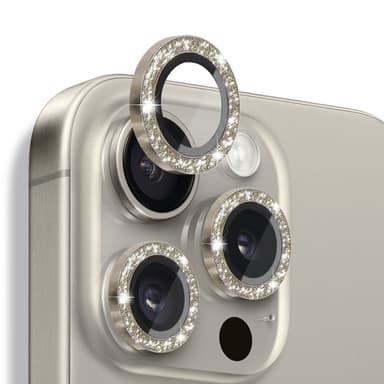 NORTHJO Kameran Linssinsuoja Glitterillä iPhone 16 Pro / 16 Pro Max, Karkaistu Lasi ja Metalli