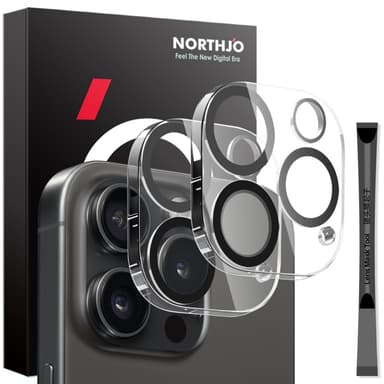 NORTHJO 2 kpl Kameran Linssinsuoja Mustilla Kehyksillä iPhone 16 Pro / 16 Pro Max, HD Kirkas Karkaistu Lasi 3D Kattava Suoja