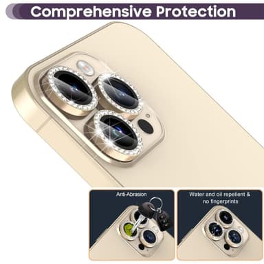 iPhone 16 Pro 16 Pro Max -kameran linssisuojalle karkaistu lasi + metallirengas - Kulta