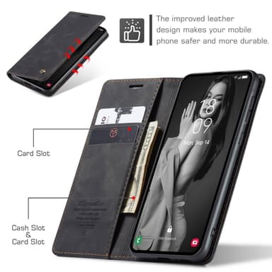 CASEME Retro Lompakkokotelo Samsung Galaxy A56 - Musta