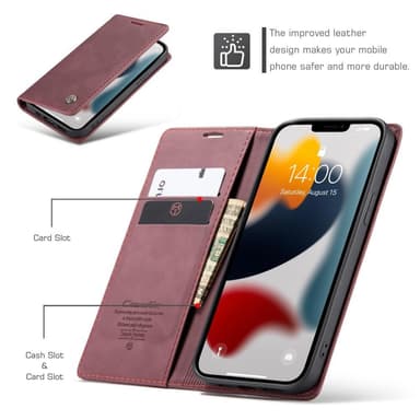 CASEME Retro lompakkokotelo iPhone 13 Prolle - Punainen