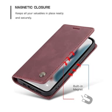 CASEME Retro lompakkokotelo iPhone 13 Prolle - Punainen
