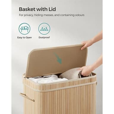 Pyykkikori kannella ja kantokahvalla 100L - Bambu