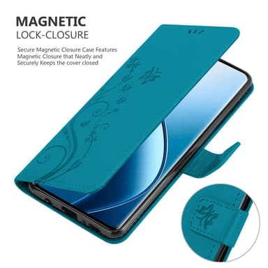 Realme 12 Pro Suojakuori Lompakkokotelo Kukka (Sininen)
