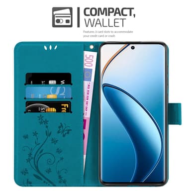 Realme 12 Pro Suojakuori Lompakkokotelo Kukka (Sininen)