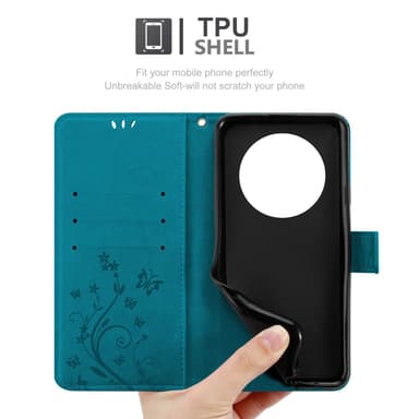 Realme 12 Pro Suojakuori Lompakkokotelo Kukka (Sininen)