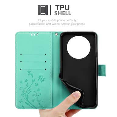 Realme 13 Suojakuori Lompakkokotelo Kukka (Turkoosi)