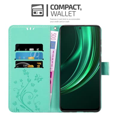 Realme 13 Suojakuori Lompakkokotelo Kukka (Turkoosi)