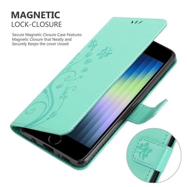 iPhone SE4 Suojakuori Lompakkokotelo Kukka (Turkoosi)