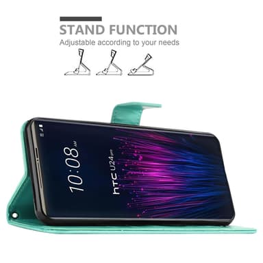 HTC U24 PRO Suojakuori Lompakkokotelo Kukka (Turkoosi)