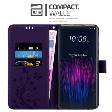 HTC U24 PRO Suojakuori Lompakkokotelo Kukka (Violetti)