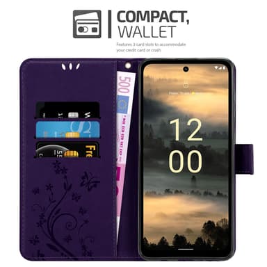 Nokia XR21 Suojakuori Lompakkokotelo Kukka (Violetti)