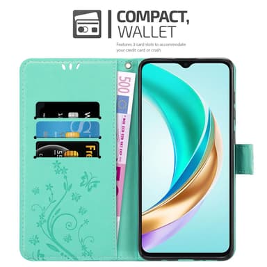 Honor X6b Suojakuori Lompakkokotelo Kukka (Turkoosi)