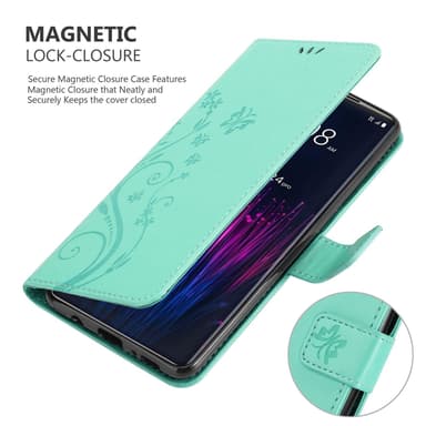 HTC U24 PRO Suojakuori Lompakkokotelo Kukka (Turkoosi)