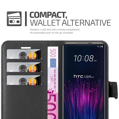 HTC U24 PRO Suojakuori Lompakkokotelo (Musta)