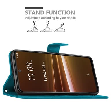 HTC U23 PRO Suojakuori Lompakkokotelo Kukka (Sininen)