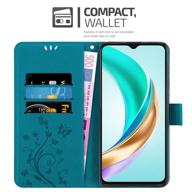 Honor X6b Suojakuori Lompakkokotelo Kukka (Sininen)