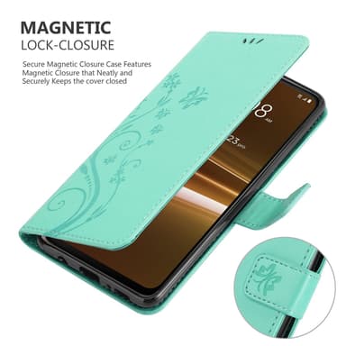 HTC U23 PRO Suojakuori Lompakkokotelo Kukka (Turkoosi)