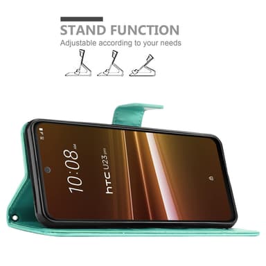 HTC U23 PRO Suojakuori Lompakkokotelo Kukka (Turkoosi)