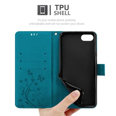 iPhone SE4 Suojakuori Lompakkokotelo Kukka (Sininen)