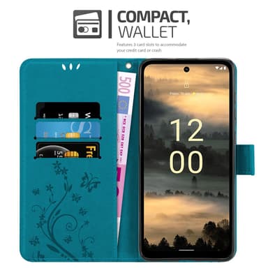 Nokia XR21 Suojakuori Lompakkokotelo Kukka (Sininen)