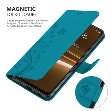 HTC U23 PRO Suojakuori Lompakkokotelo Kukka (Sininen)
