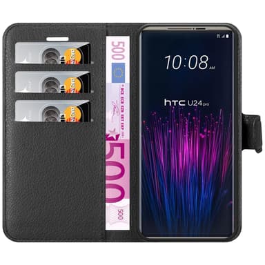 HTC U24 PRO Suojakuori Lompakkokotelo (Musta)