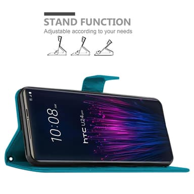 HTC U24 PRO Suojakuori Lompakkokotelo Kukka (Sininen)