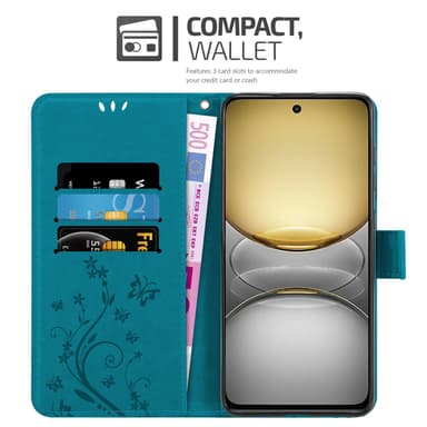Realme C75 Suojakuori Lompakkokotelo Kukka (Sininen)