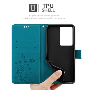 Realme C75 Suojakuori Lompakkokotelo Kukka (Sininen)