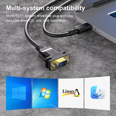 NÖRDIC USB-C sarjaportti DB9 RS232 1.8m