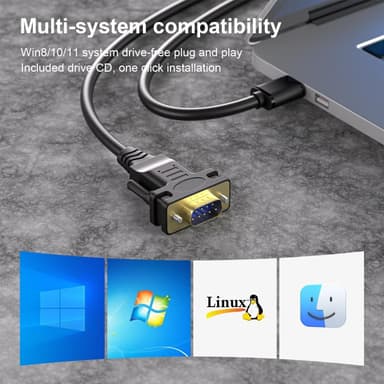 USB-A to RS232 DB9 uroskaapeli sarjalaitteille FTDI-sirulla