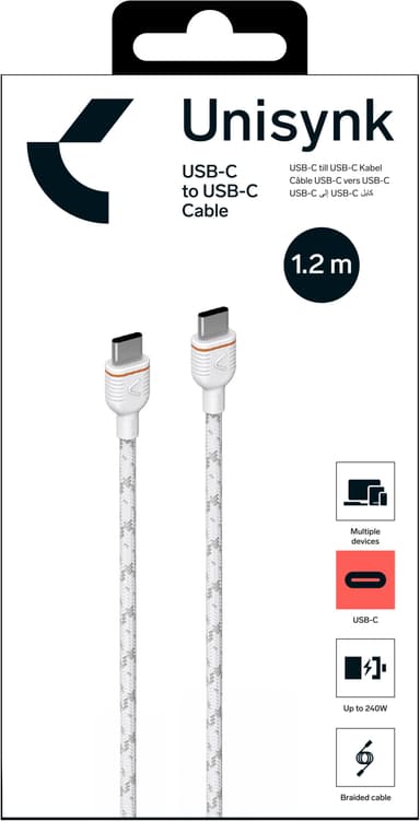 Unisynk USB-C - USB-C latauskaapeli 1,2 m (valkoinen)