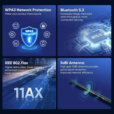NÖRDIC WIFI6 Bluetooth 5.3 langaton adapteri Dual Band 2.4/5.8GHz