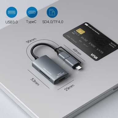 NÖRDIC USB-A, USB-C Kortinlukija 2 Paikkaa SD4.0, MicroSD4.0 UHS-II