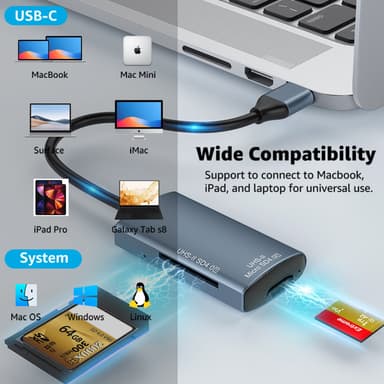 NÖRDIC USB-A, USB-C Kortinlukija 2 Paikkaa SD4.0, MicroSD4.0 UHS-II