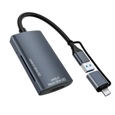 NÖRDIC USB-A, USB-C Kortinlukija 2 Paikkaa SD4.0, MicroSD4.0 UHS-II