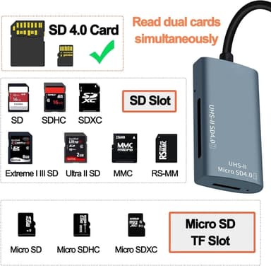 NÖRDIC USB-A, USB-C Kortinlukija 2 Paikkaa SD4.0, MicroSD4.0 UHS-II