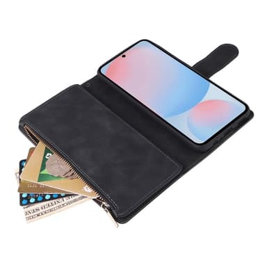 SKALO Samsung A56 5G Zipper PU-Nahka Lompakkokotelo - Musta