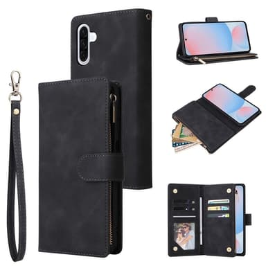 SKALO Samsung A56 5G Zipper PU-Nahka Lompakkokotelo - Musta