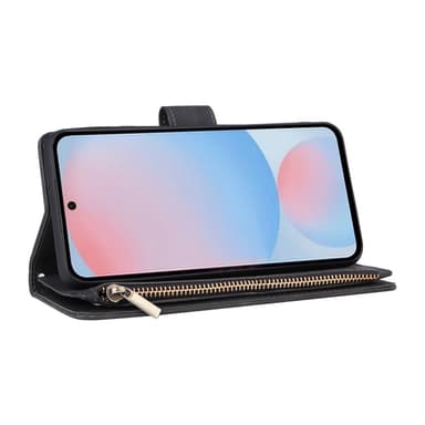 SKALO Samsung A56 5G Zipper PU-Nahka Lompakkokotelo - Musta