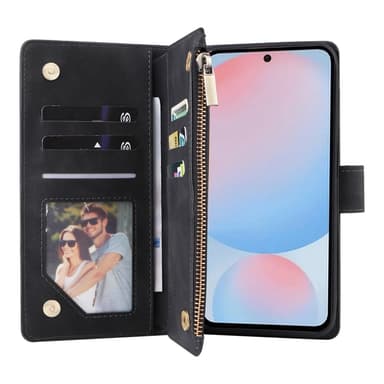 SKALO Samsung A56 5G Zipper PU-Nahka Lompakkokotelo - Musta
