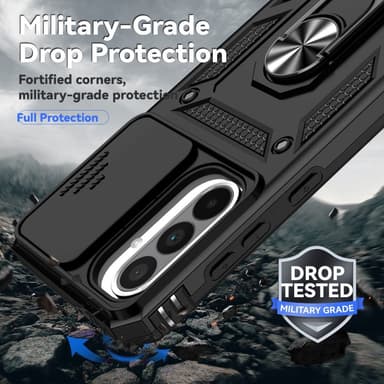 SKALO Samsung A56 5G Armor Metallirengas Kameraliukusuoja Suojakuori - Musta